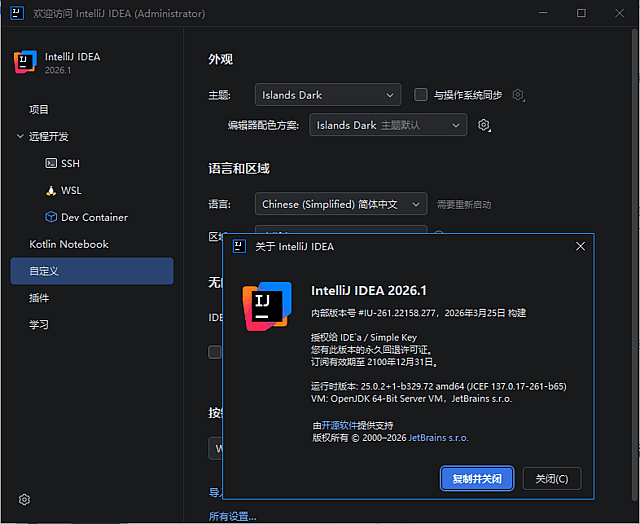 Jetbrains IntelliJ IDEA(Java集成开发环境) 中文直装版